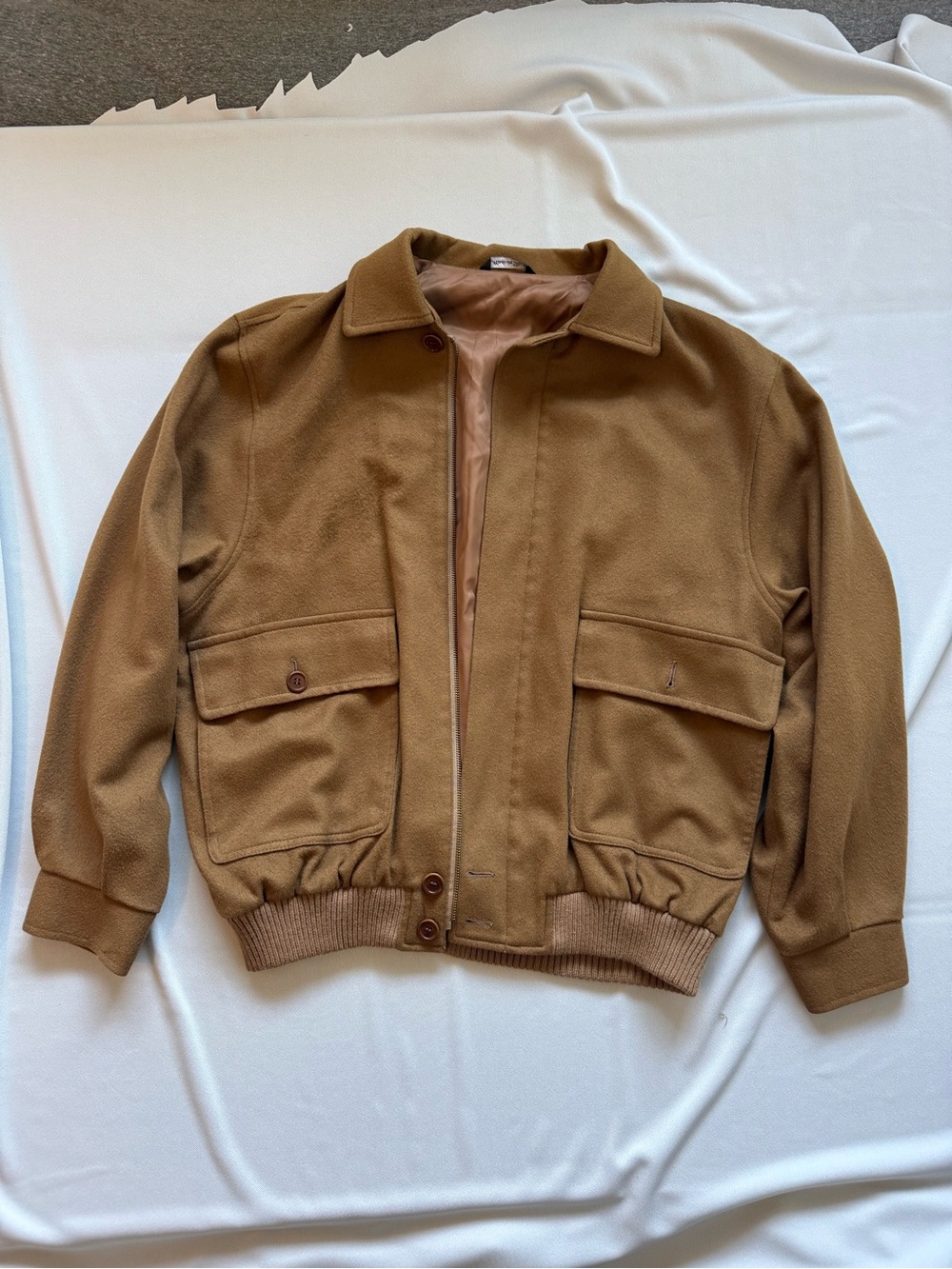 Pierluigi Della Spina Italy Wool Cashmere Bomber Jacket Camel Tan Men's M